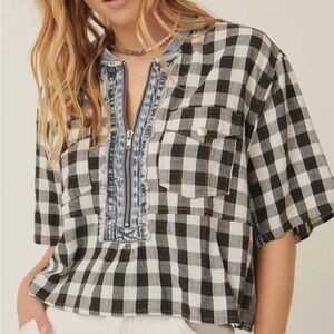 Checkered zipper Top